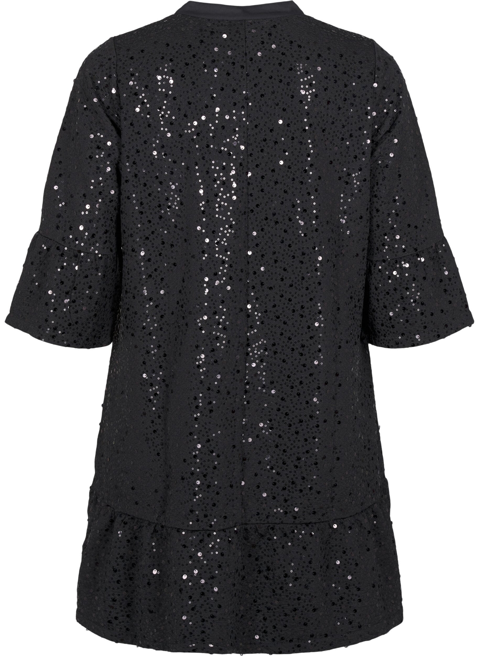 Zizzifashion Sequin dress with a V-neck and 3/4 sleeves, Black w. Bl. Sequins, Packshot image number 1