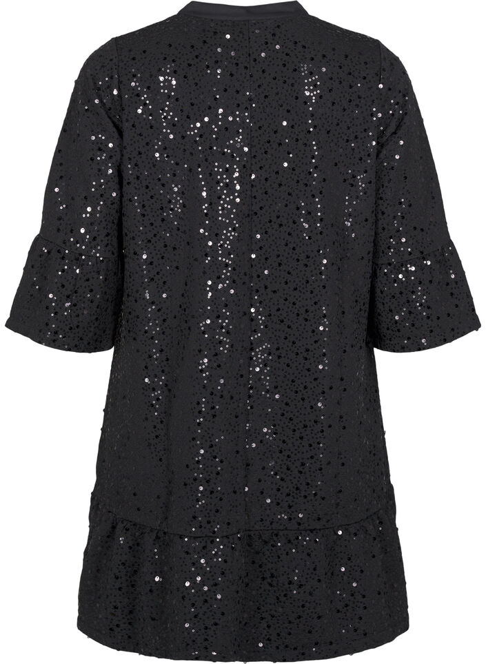 Sequin dress with a V-neck and 3/4 sleeves, Black w. Bl. Sequins, Packshot image number 1