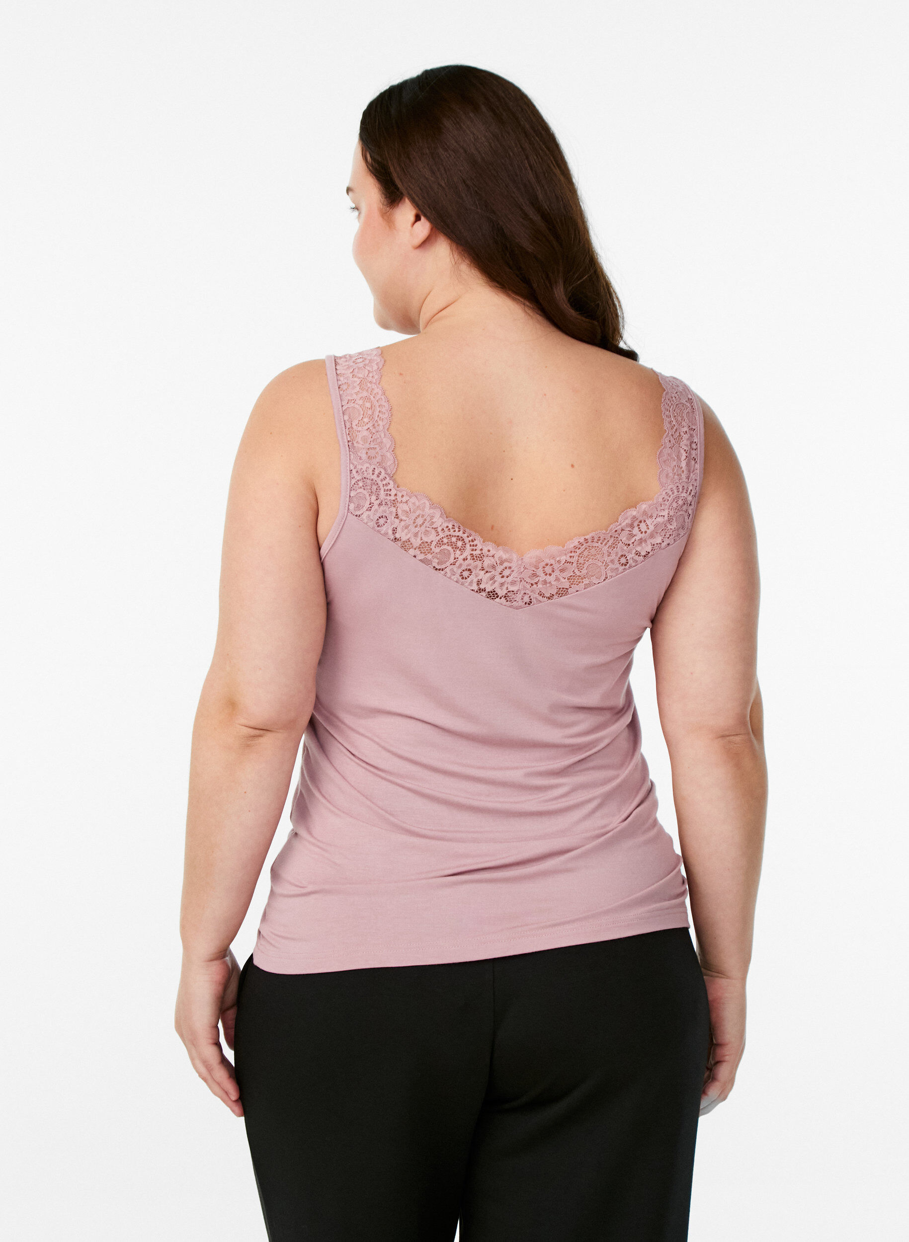 Zizzifashion Viscose top with lace edge, Rose, Model image number 2