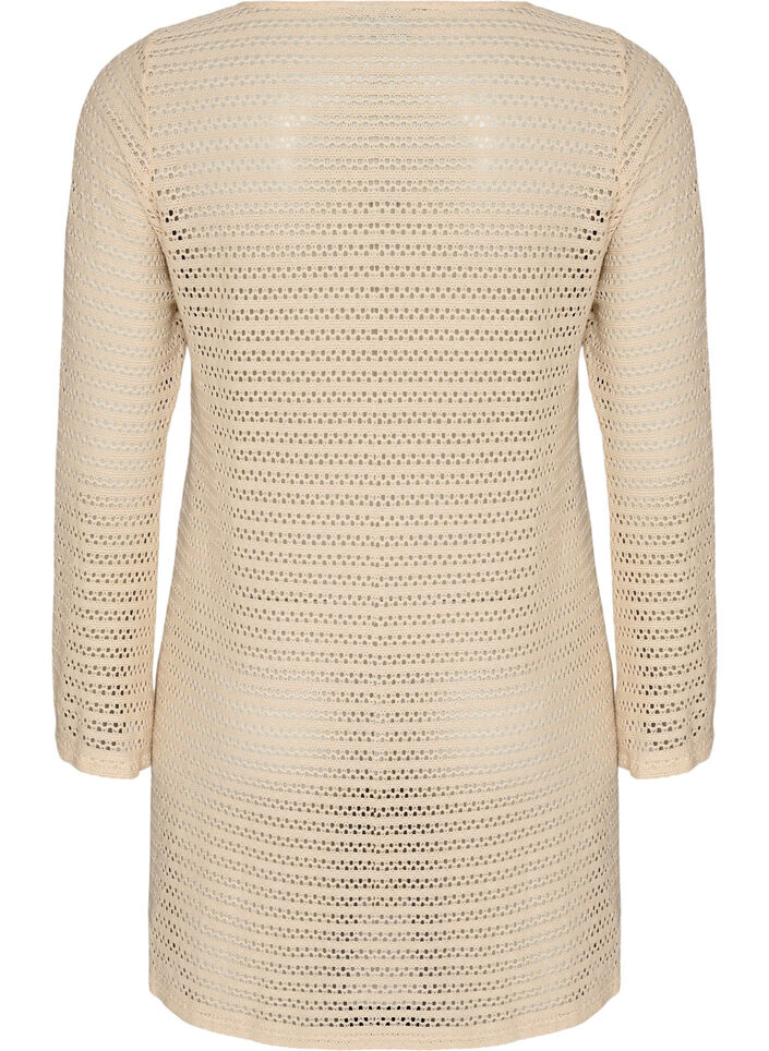 Beach dress with eyelet embroidery and long sleeves, Beige, Packshot