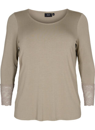 Long-sleeved viscose blouse with lace detail, Laurel Oak, Packshot image number 0