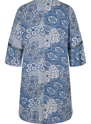 Viscose dress with 3/4 sleeves and print, Asian Blue print, Packshot image number 1
