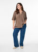 Structured blouse with V-neckline, Walnut, Model image number 2