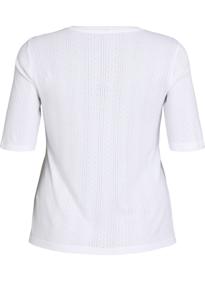 Cotton T-shirt with eyelet embroidery, White, Packshot image number 1