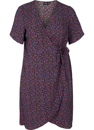 Short-sleeved wrap dress, Cobolt Blue Flower, Packshot image number 0