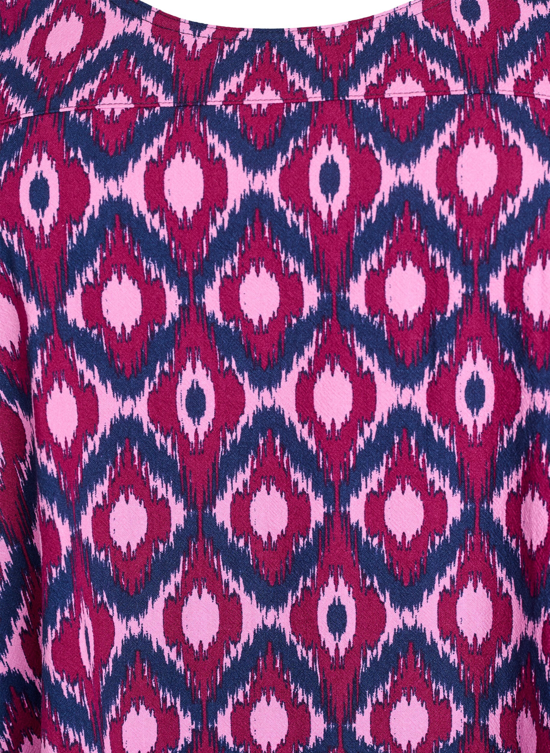 Zizzifashion Short cotton dress with 3/4 sleeves and pockets, Pink, Packshot image number 2