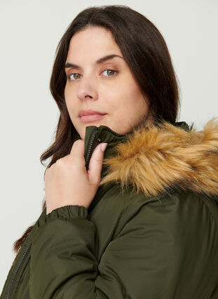 Jacket with a fake fur collar and drawstring waist, Forest Night, Model image number 2