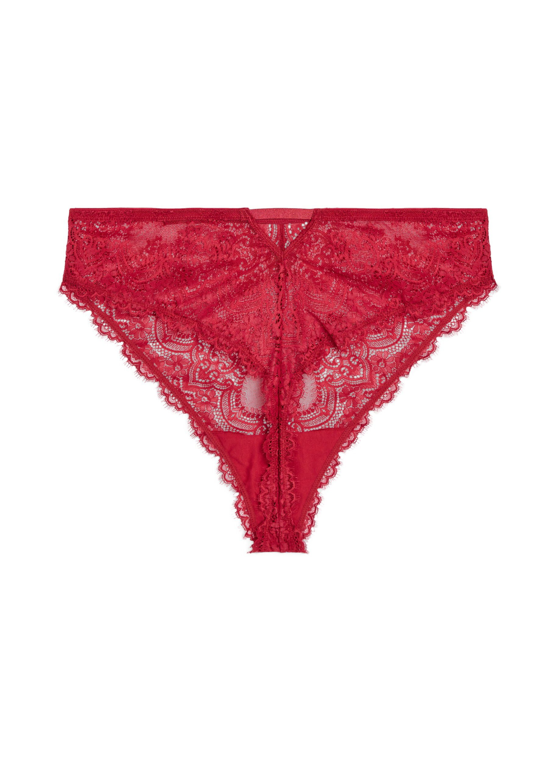 Zizzifashion Lace thong with keyhole detail at the back, Red, Packshot image number 1