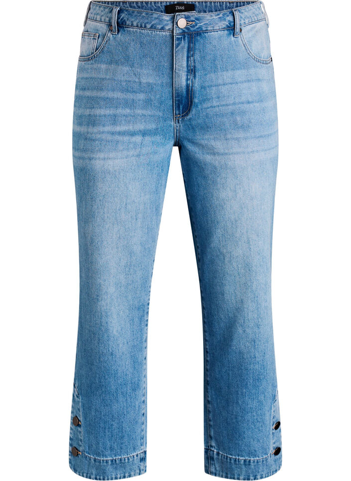 Cropped Kiana jeans with straight fit and button details, Light Blue, Packshot image number 0