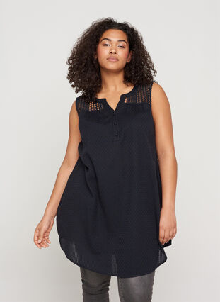 Sleeveless tunic in cotton, Black, Model image number 0