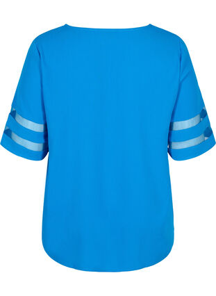 Short-sleeved blouse with v-neck, Princess Blue, Packshot image number 1