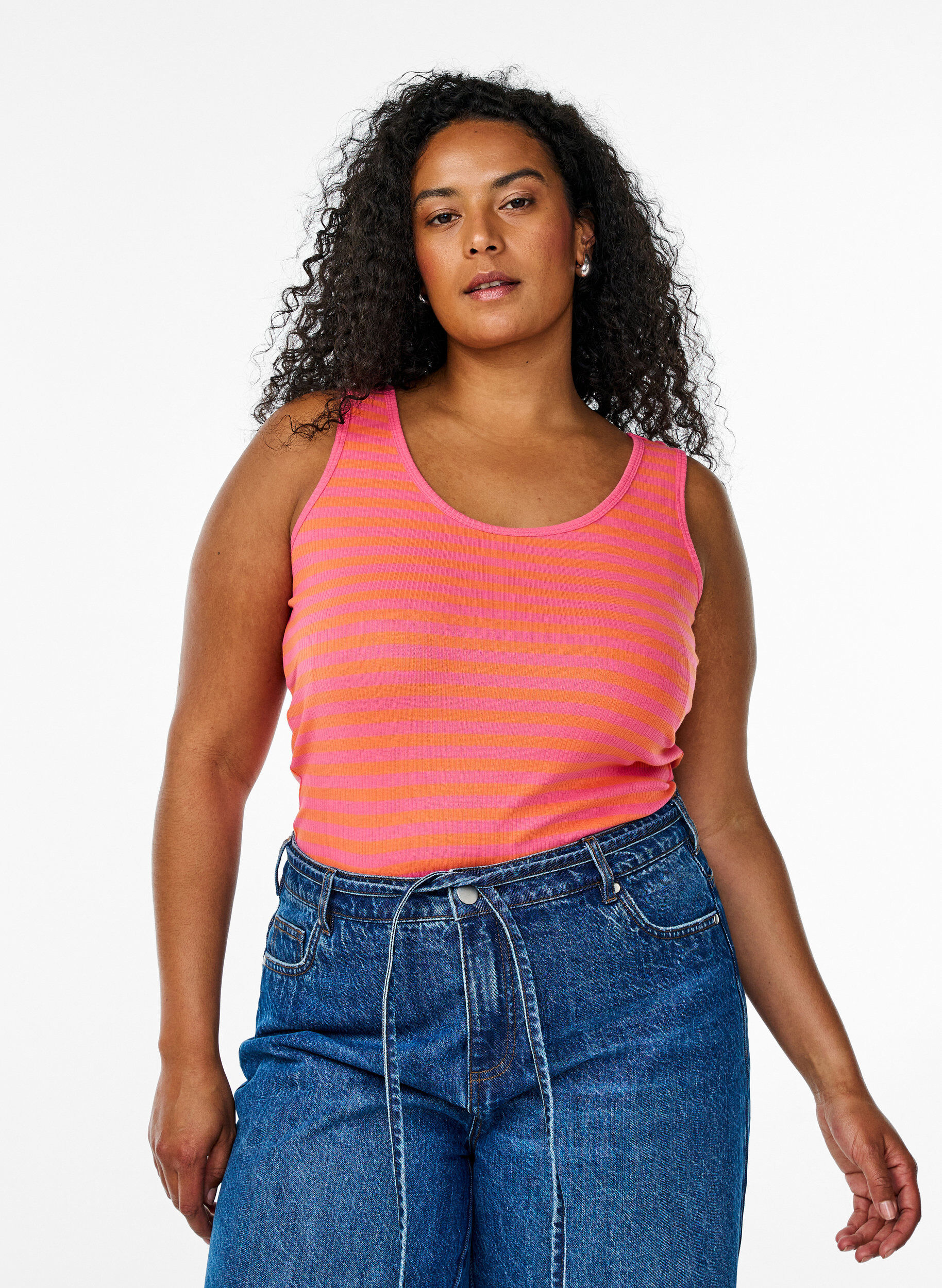ZizzifashionStriped tank top with a rib structure, Coral, Model image number 0