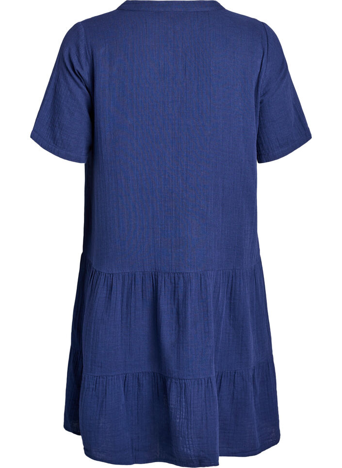 Short A-line dress in cotton muslin, Blue, Packshot image number 1