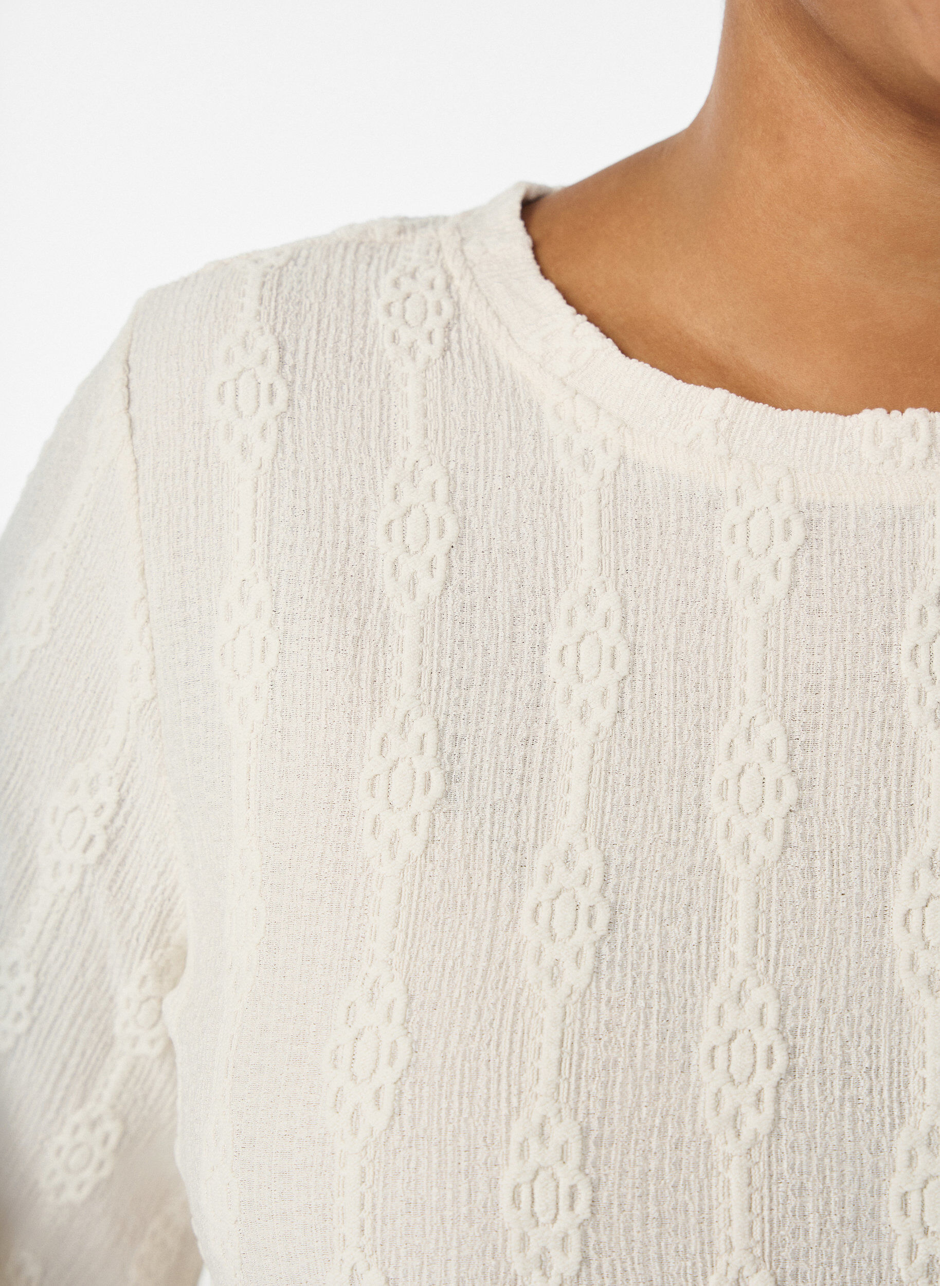 Zizzifashion Blouse with a textured pattern and short sleeves, Beige, Model image number 3