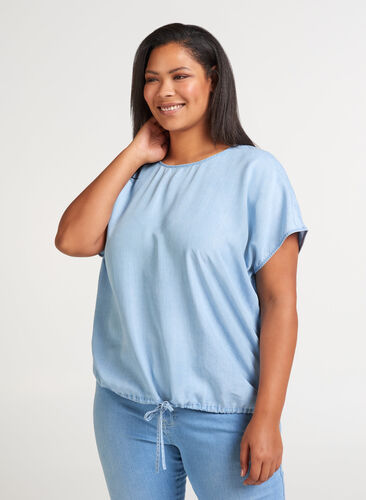 Short-sleeved blouse, Light blue denim, Model image number 0