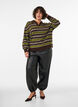 Knitted blouse with stripes and polo collar, Brown, Model image number 1