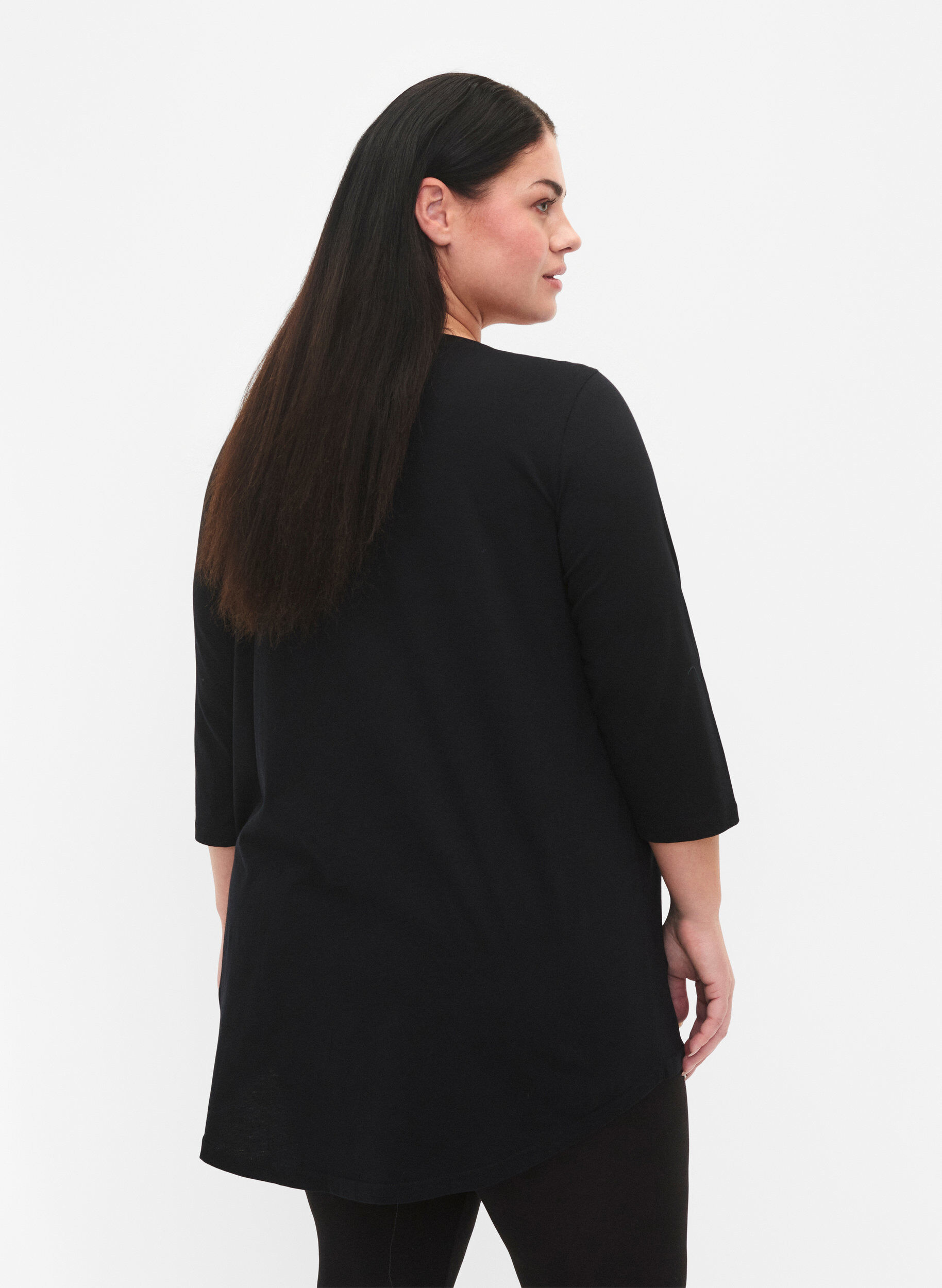 Zizzifashion Cotton t-shirt with 3/4 sleeves, Black, Model image number 1