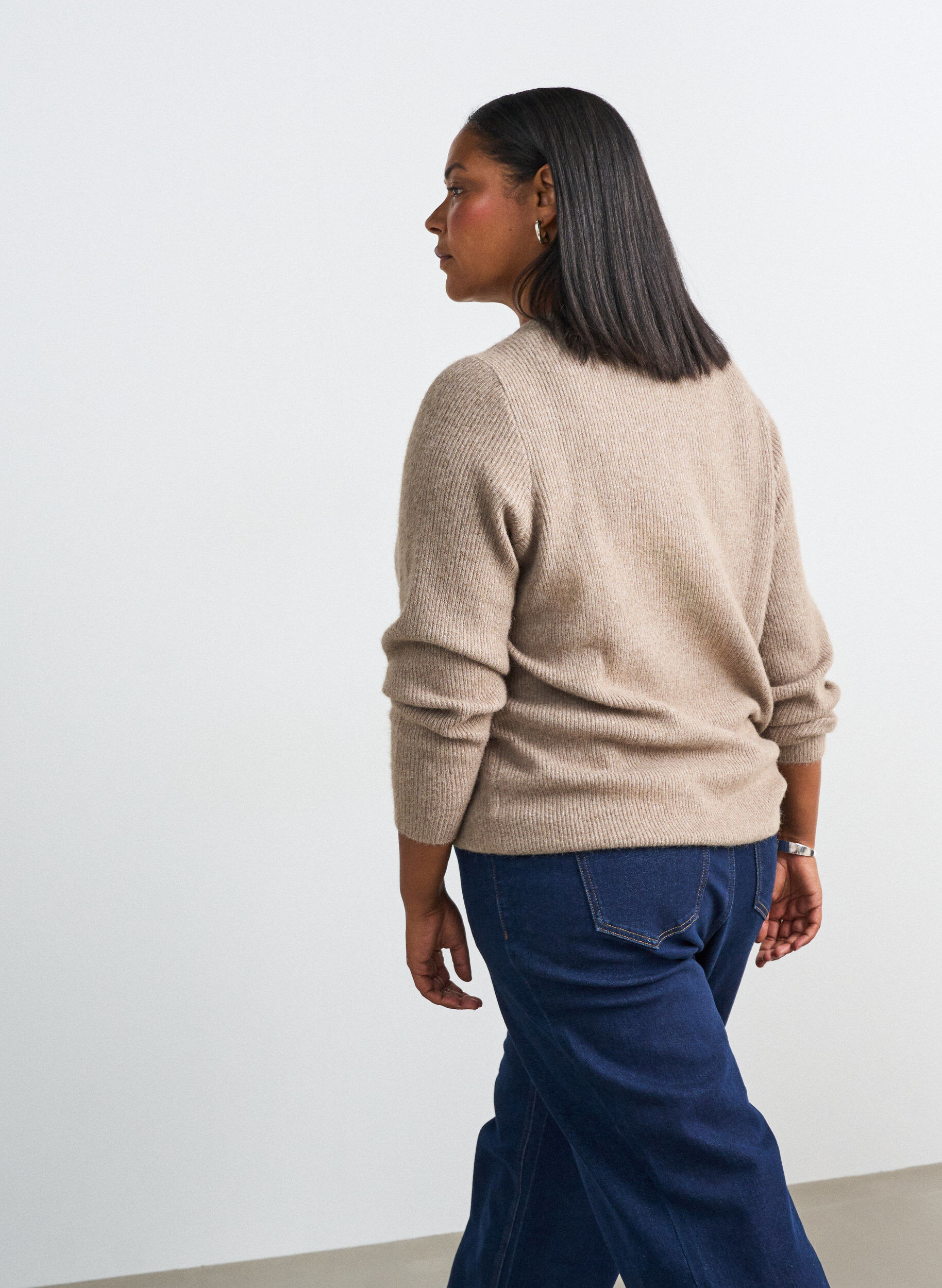 ZizzifashionMelange knit blouse with round neck, Beige, Model image number 2
