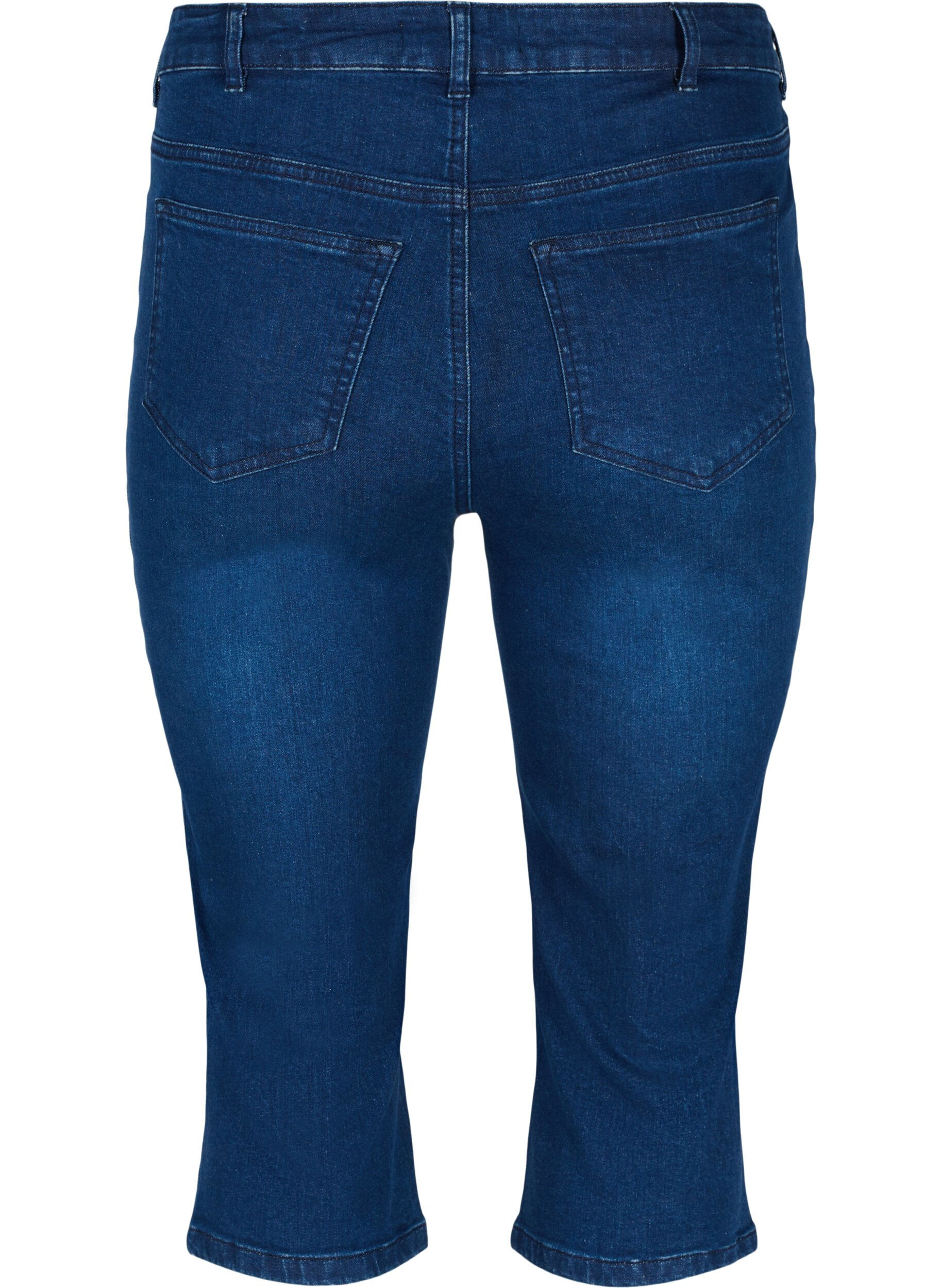 Zizzifashion Close-fitting denim capris in cotton, Dark blue denim, Packshot image number 1