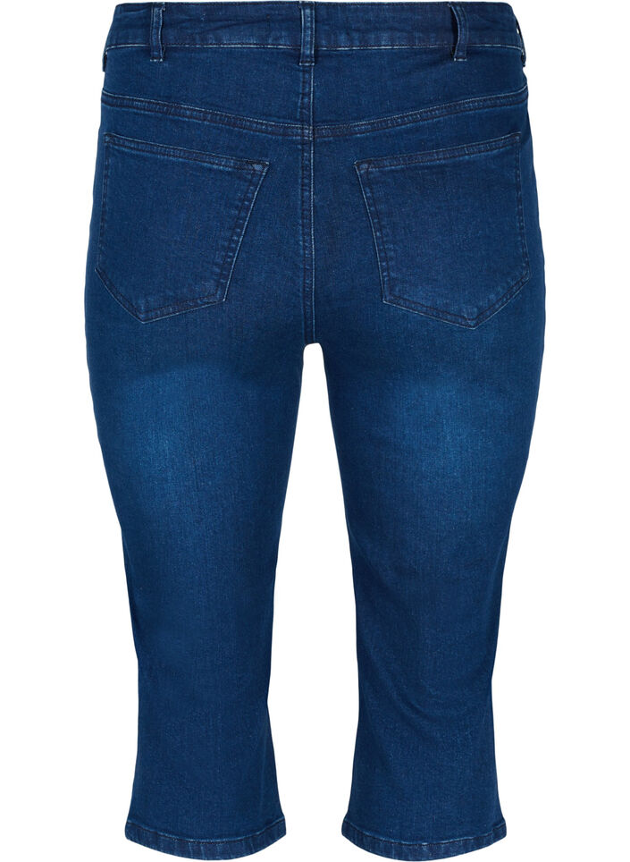 Close-fitting denim capris in cotton, Dark blue denim, Packshot image number 1