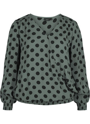 Polka dot viscose blouse with smock, Thyme Dot, Packshot image number 0