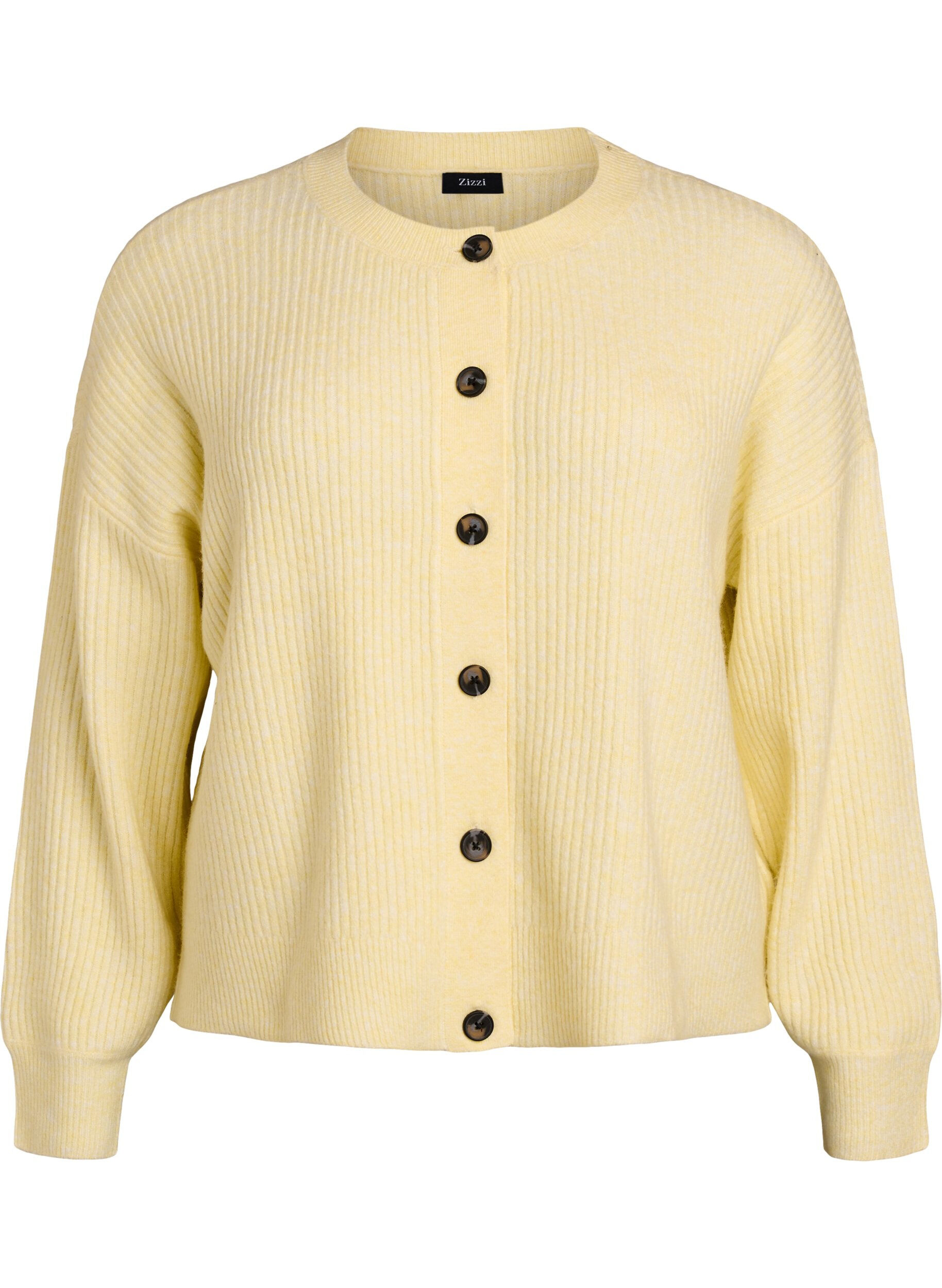 Zizzifashion Rib knit cardigan with buttons, Yellow, Packshot image number 0