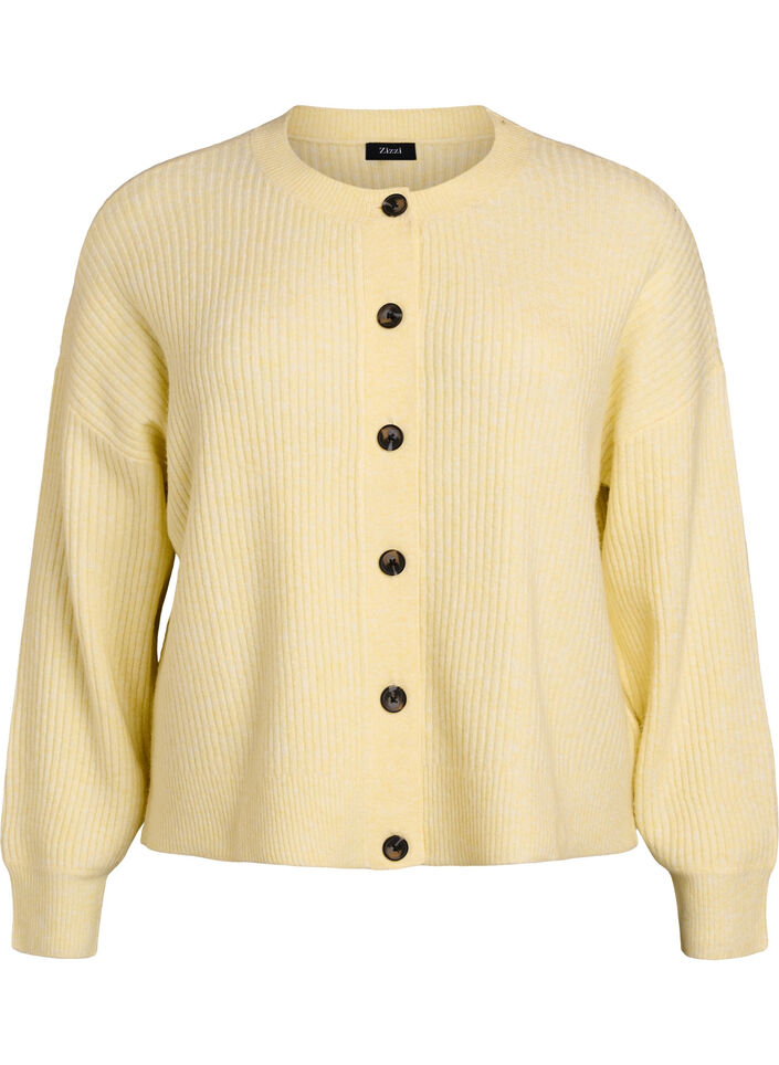 Rib knit cardigan with buttons, Yellow, Packshot image number 0