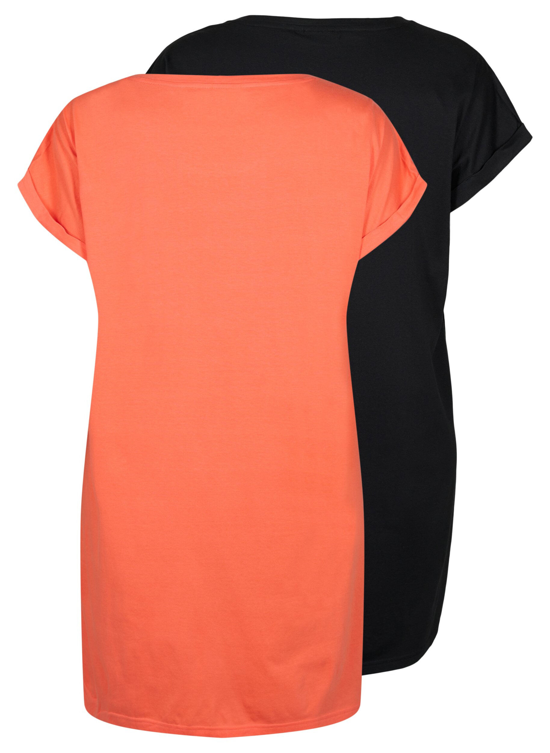 Zizzifashion 2-pack cotton dress with short sleeves, Living Coral / Black, Packshot image number 1