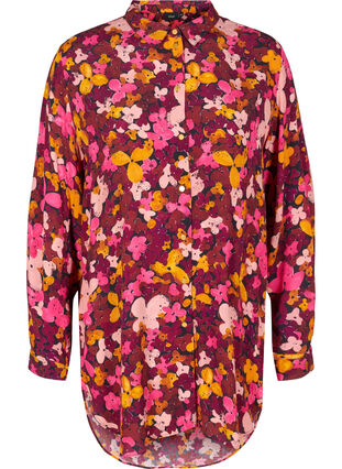 Long-sleeved, floral viscose tunic, Hot Pink Flower, Packshot image number 0