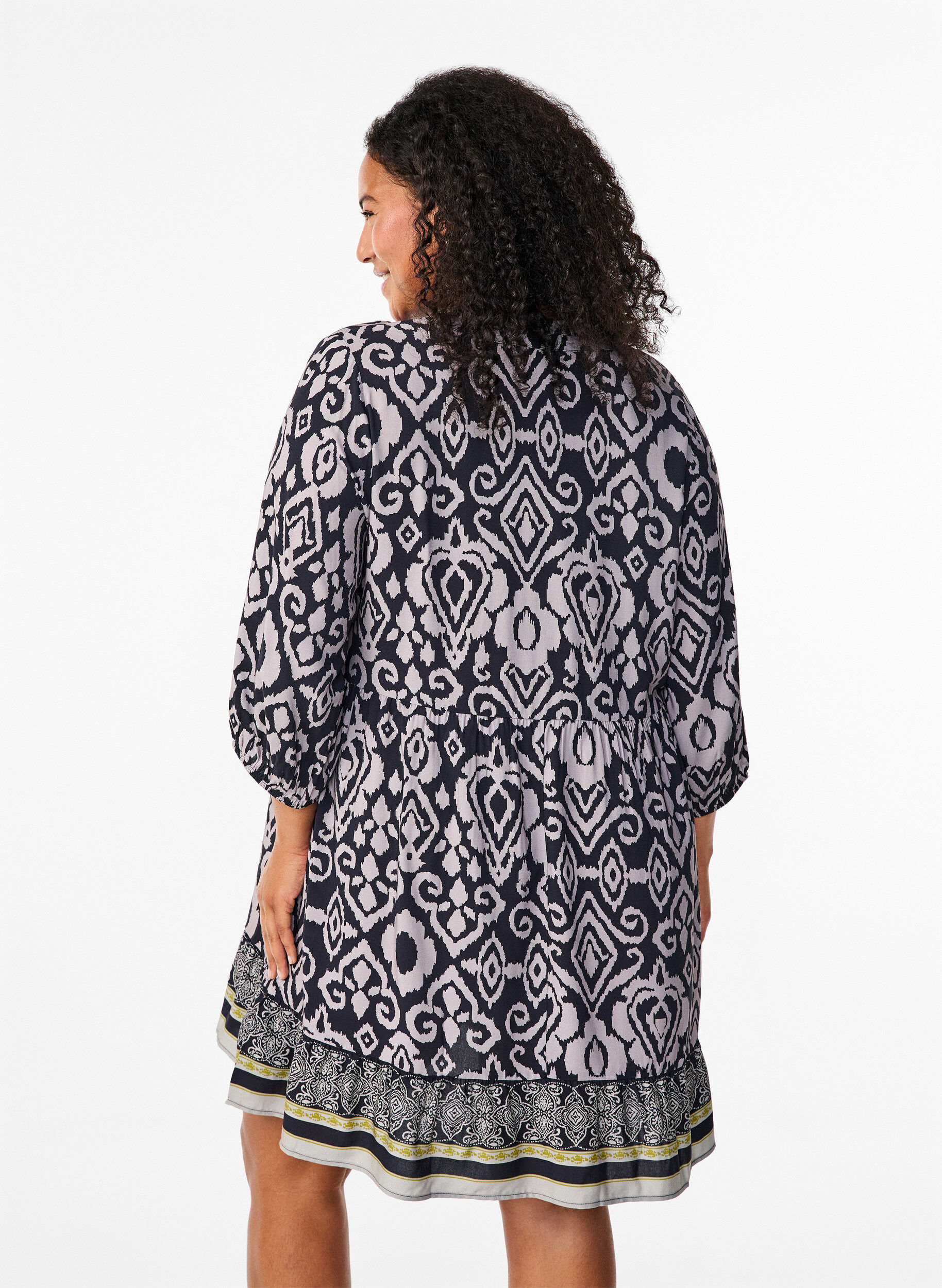 Zizzifashion Short dress with print and a-shape, Black AOP, Model image number 1