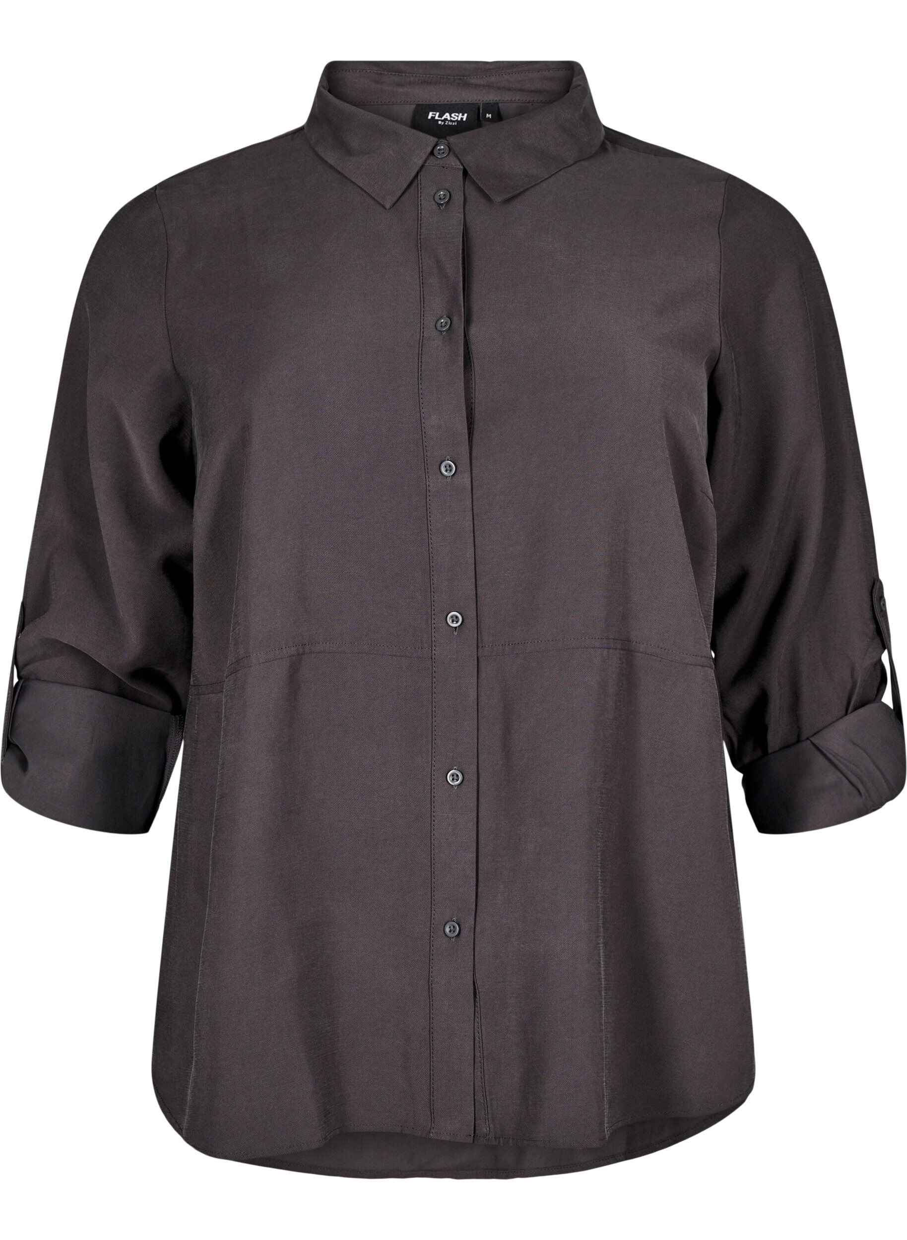Zizzifashion FLASH - Shirt with collar and roll-up sleeves, Dark Grey, Packshot image number 0