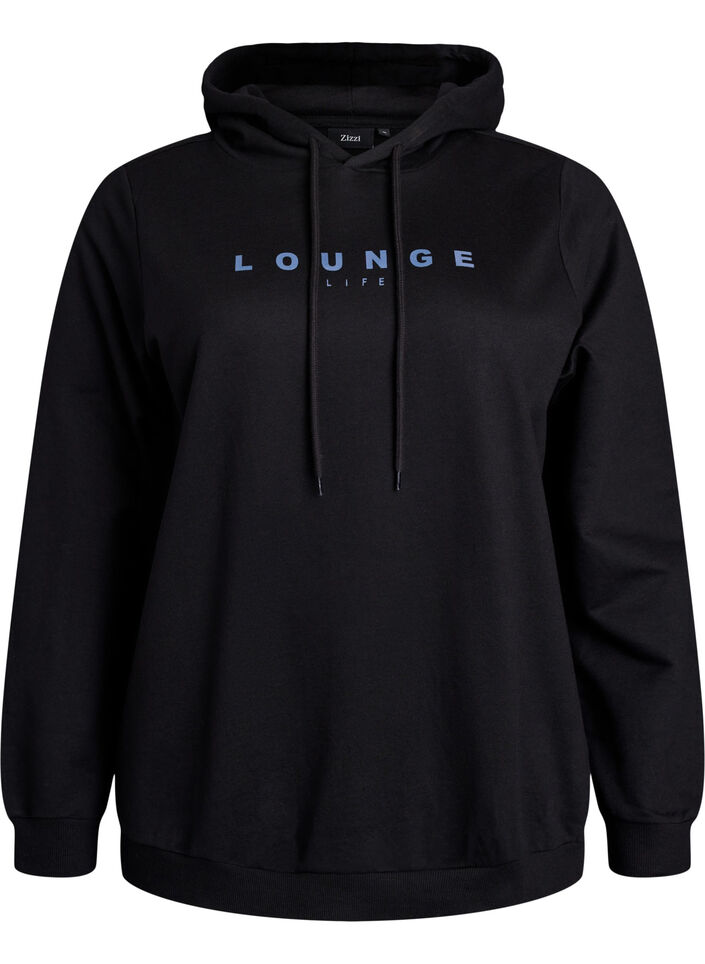 Sweatshirt with hood and print, Black, Packshot image number 0