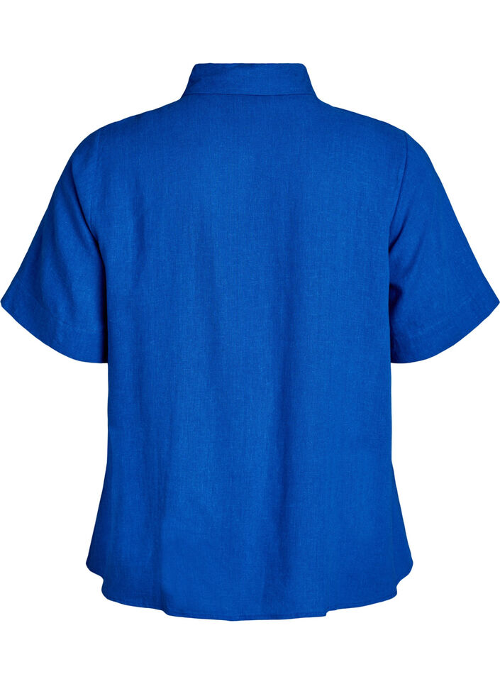 Short-sleeved shirt in linen and viscose, Blue, Packshot image number 1