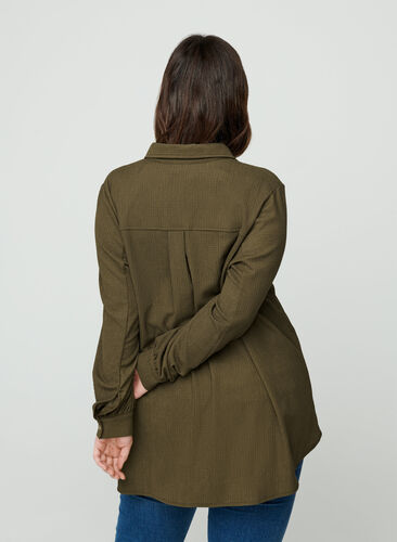Textured shirt with chest pockets, Dark Green ASS, Model image number 1