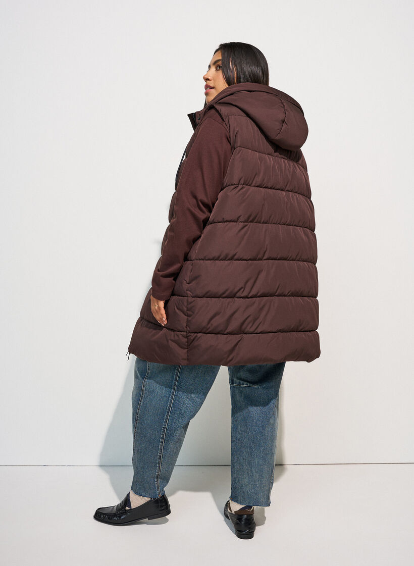 Long vest with hood and pockets, Brown, Model image number 1