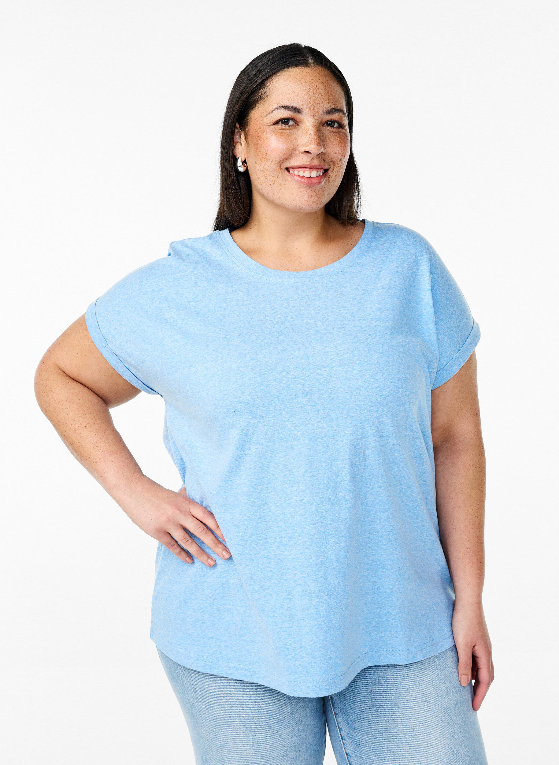 Zizzifashion Melange T-shirt with short sleeves, Light Blue, Model image number 0