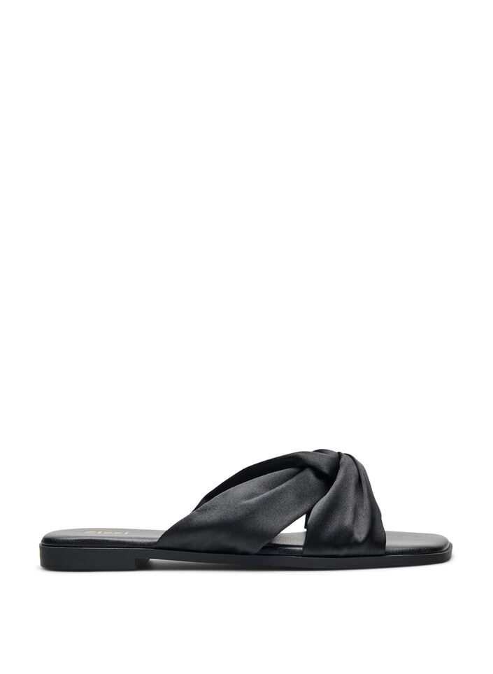 Wide fit - Flat sandals with crossed satin straps, Black, Packshot image number 0