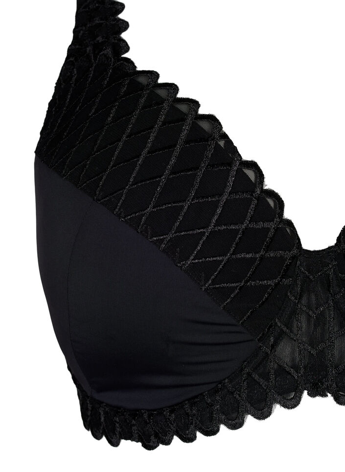 Padded bra with underwire and lace details, Black, Packshot image number 2