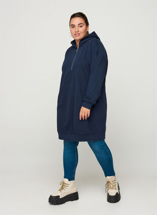 Sweater dress with a hood and zip, Night Sky, Model image number 2