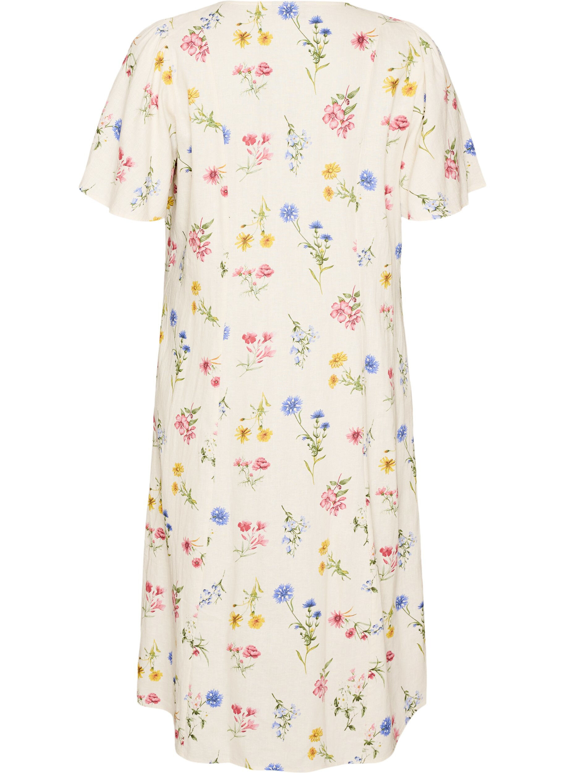 Zizzifashion Midi dress in linen and viscose with ruffle sleeves, Beige, Packshot image number 1