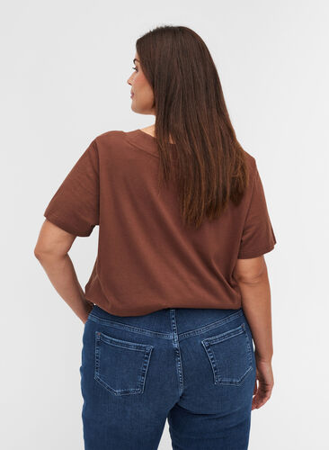 Short-sleeved t-shirt with wide, rib neckline, Rocky Road, Model image number 1