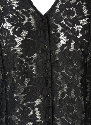 Lace blouse with long puff sleeves, Black, Packshot image number 2