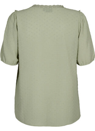 Blouse with short sleeves and dotted structure, Seagrass , Packshot image number 1