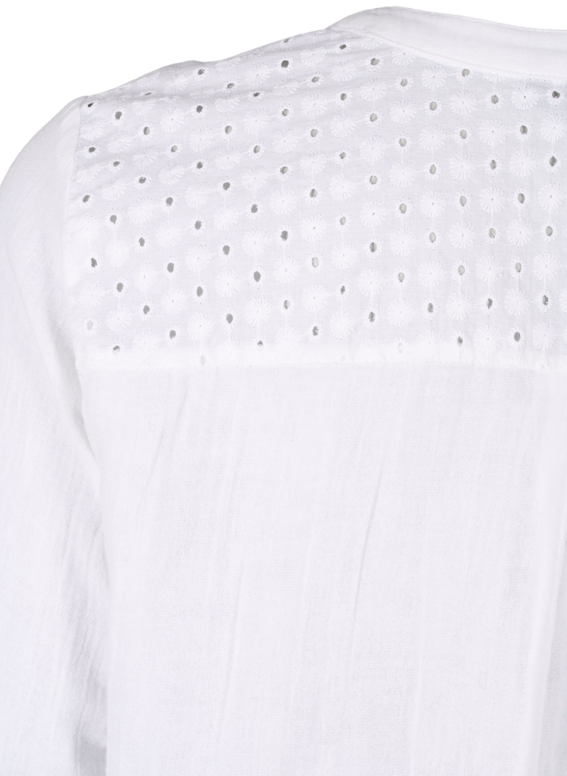 Zizzifashion Cotton blouse with broderie anglaise and 3/4 sleeves, Bright White, Packshot image number 3