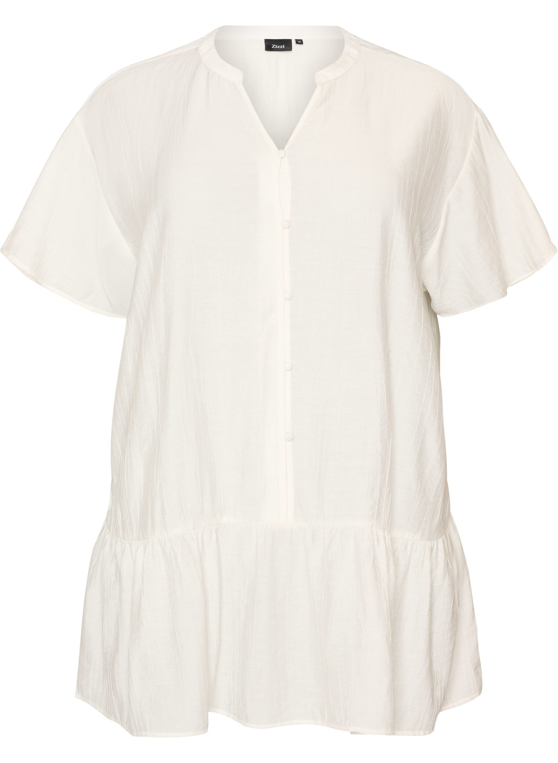 Zizzifashion Loose tunic with crinkled texture and ruffle hem, Vanilla, Packshot image number 0