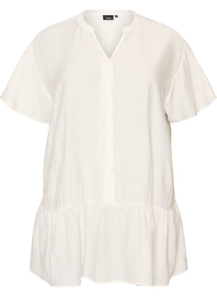 Loose tunic with crinkled texture and ruffle hem, Vanilla, Packshot image number 0