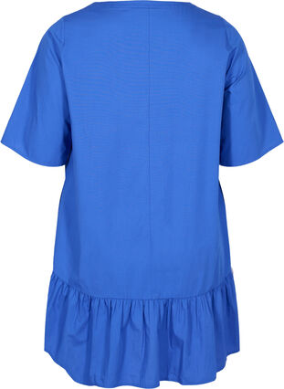 Short-sleeved A-line tunic in cotton, Dazzling Blue, Packshot image number 1