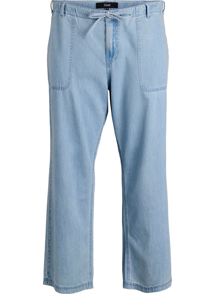 High-waisted jeans with tie belt, Light Blue, Packshot image number 0