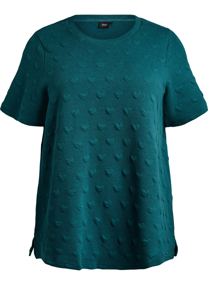 T-shirt in embossed cotton jersey, Green, Packshot image number 0