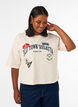 T-shirt with text print and badges, Beige, Model image number 0